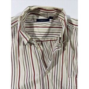 Burberry London Men's Striped Cotton Button-Down Shirt Long Sleeve White Red